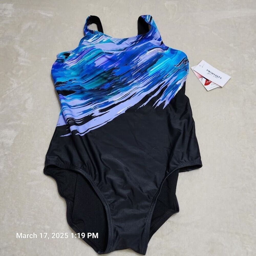 Swimsuits for All Women's Size 14 Black Geometric One Piece Chlorine Resistant